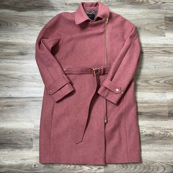 J. Crew Belted Mauve (Rosewood) Pink Coat Italian Wool Melton - Picture 2 of 9